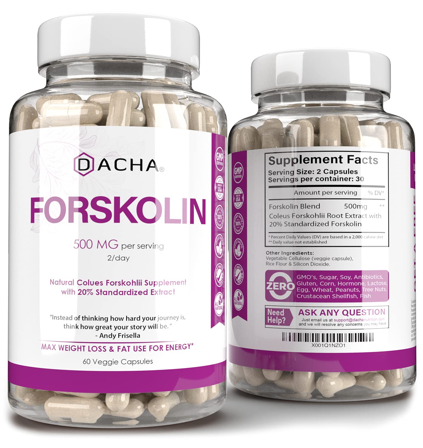 2 clear jars of forskolin tablets