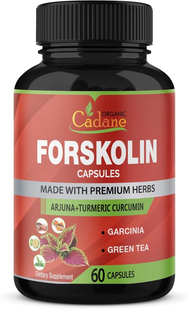 Organic Cadane Forskolin Supplements Capsules 5000Mg with Turmeric Curcumin, Arjuna, Garcinia Cambogia, Green Tea